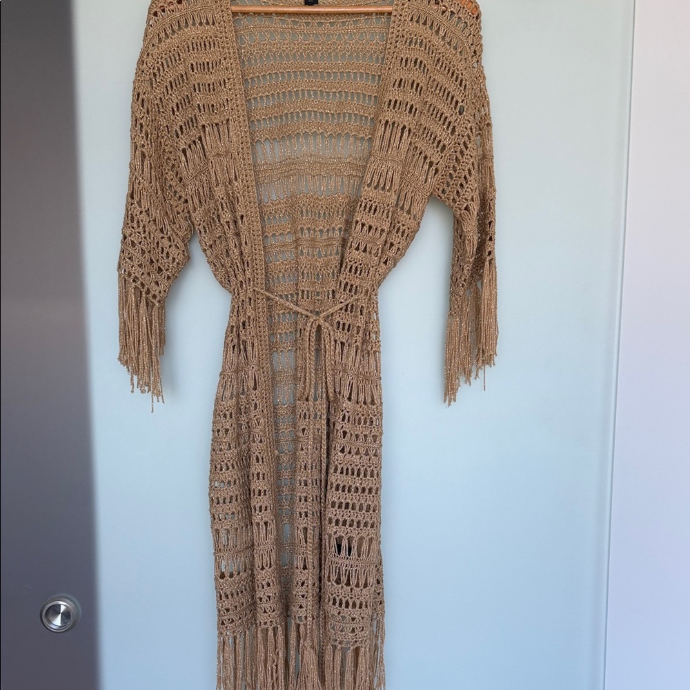 Never Worn Gold Crochet Cover-Up with Fringe by Boston Proper size S/M
